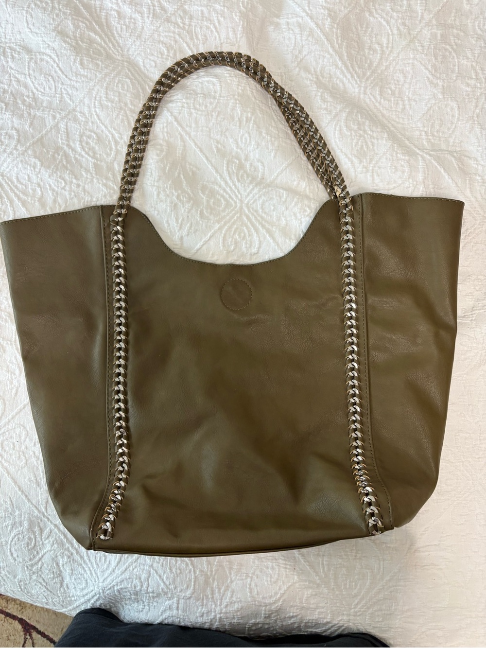 Olive Green Chain-Trim Tote Bag